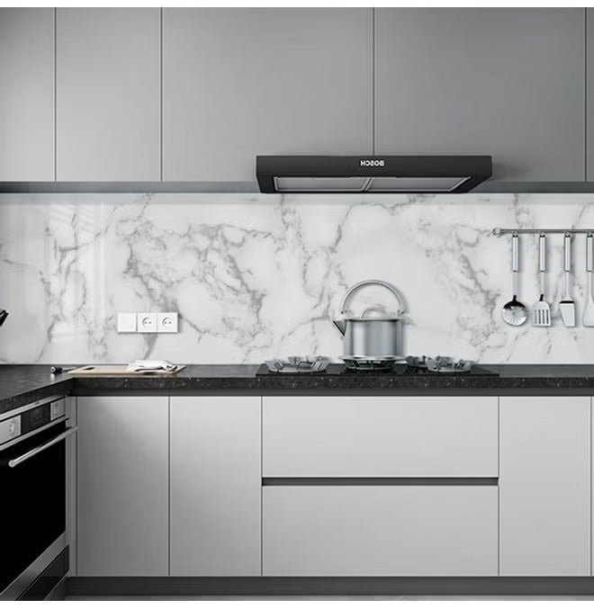 Kitchen Countertop Self-Adhesive Waterproof Wallpaper White/Grey - Image 2